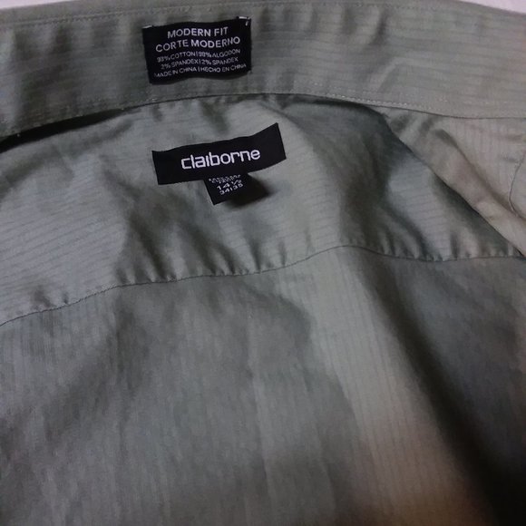 Mens Claiborne Modern Fit Button Down Dress Shirt - 14.5 - Green - Picture 5 of 6
